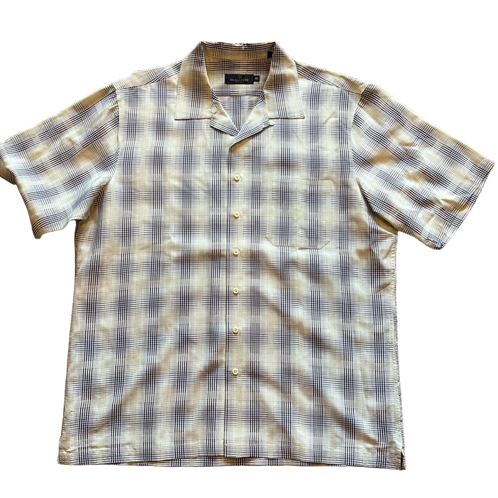 Bugatchi Mens XXL Lime Plaid Short Sleeve Button Down Shirt NWOT